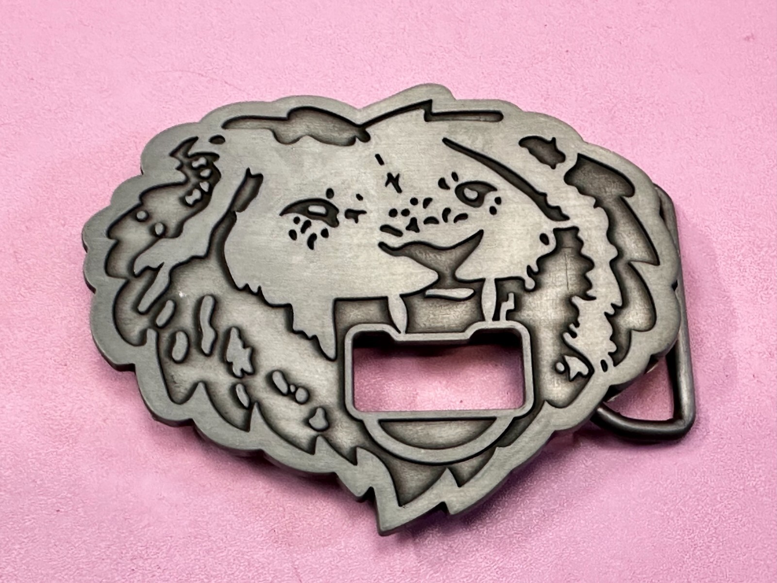 Roaring Lion Head Silver Tone Cutout Belt Buckle and Bottle Opener