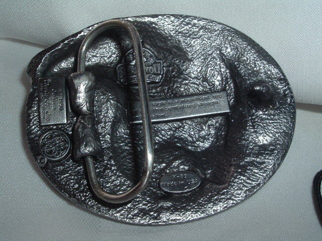 VINTAGE SISKIYOU BUCKLE CO. AMERICAN BALD EAGLE PEWTER ENAMEL BELT BUCKLE
