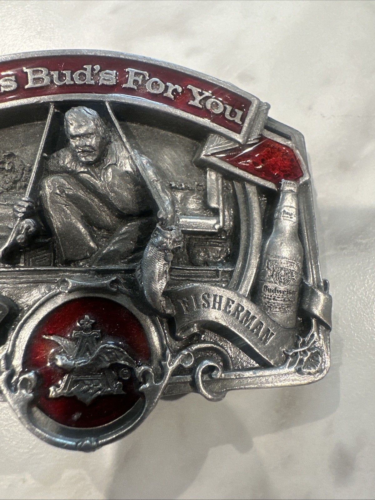 Vintage Anheuser Busch The American Fisherman Belt Buckle Beer Fishing 1978