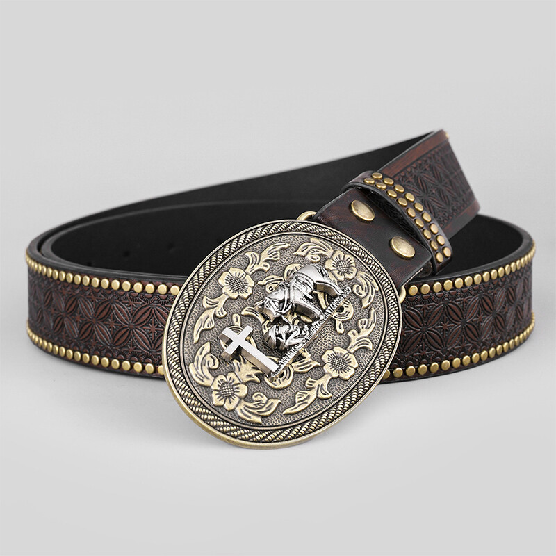 Floral Embossed Western Cowboy Leather Mens Belt Rodeo Mens Casual Leather Belt
