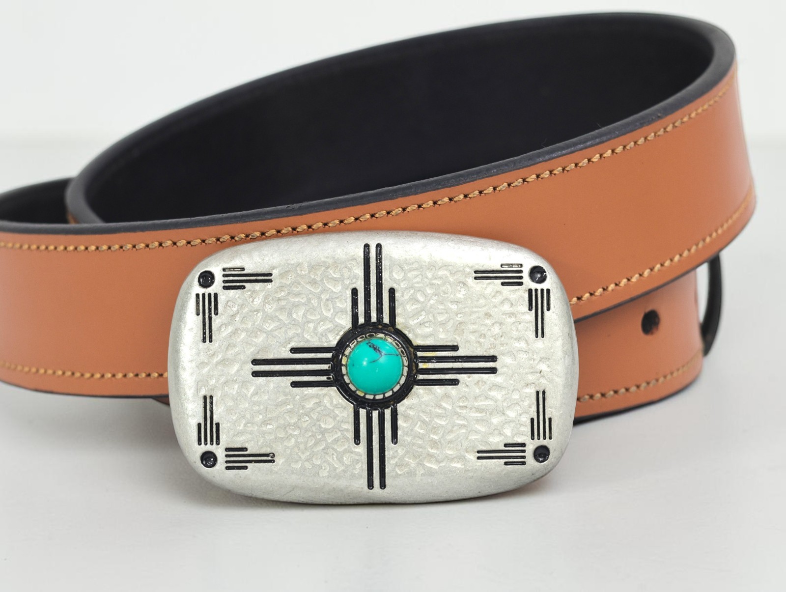 Western Belt Buckle With Handmade Leather Strap| Turquoise Buckle For Men