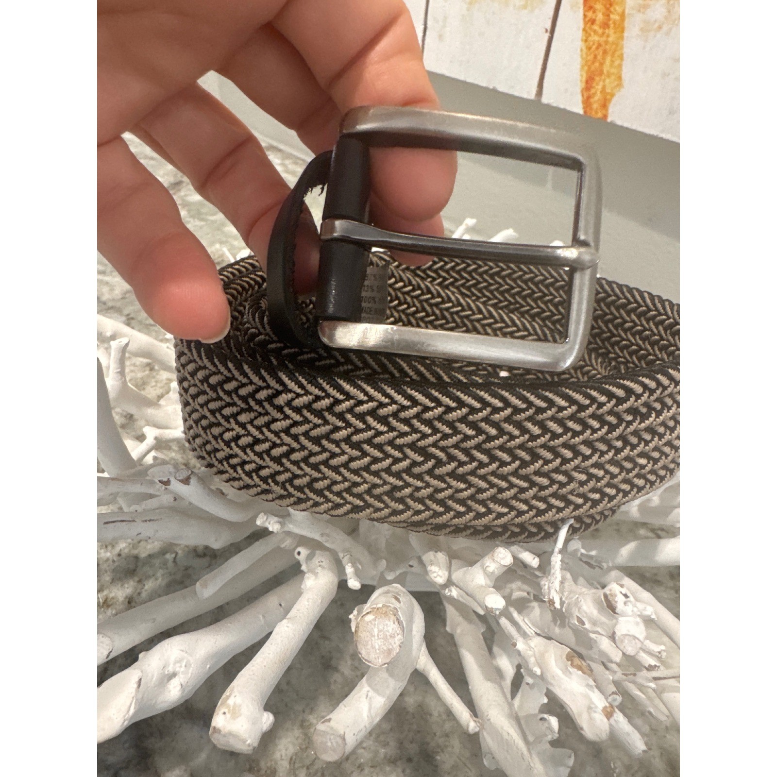 Mens Tommy Bahama braided reversible belt black gray brushed nickel buckle L/XL