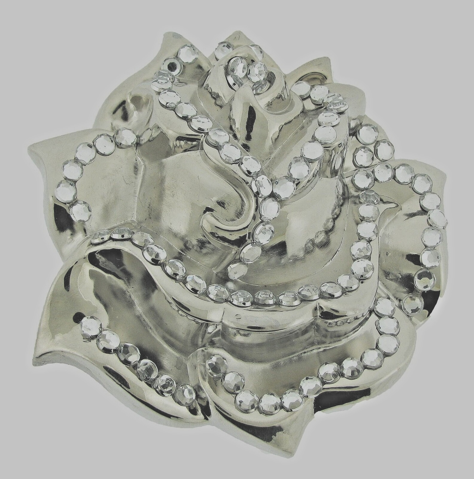 Flower Belt Buckles White Rose Vintage Bling Iced Silver Metal Cowgirl Western