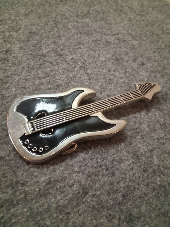 Black Enamel Guitar Music Belt Buckle