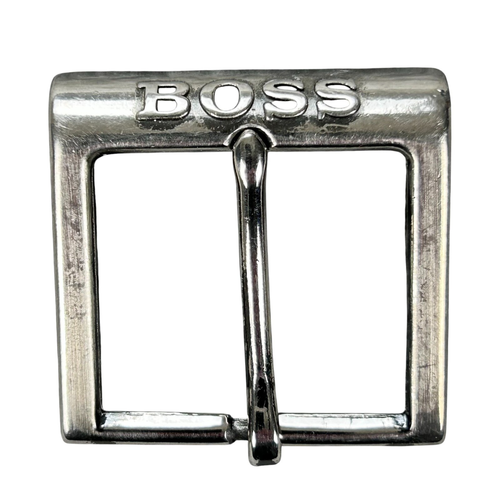 Hugo Boss Belt Buckle Silver Metal w/ Embossed Boss on Both Pcs 1.5&Prime; belt Width