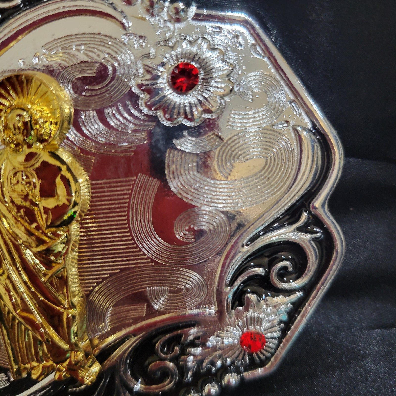 Saint jude San Judas Western belt Buckle Gold Silver Heavy gold silver Red Stone