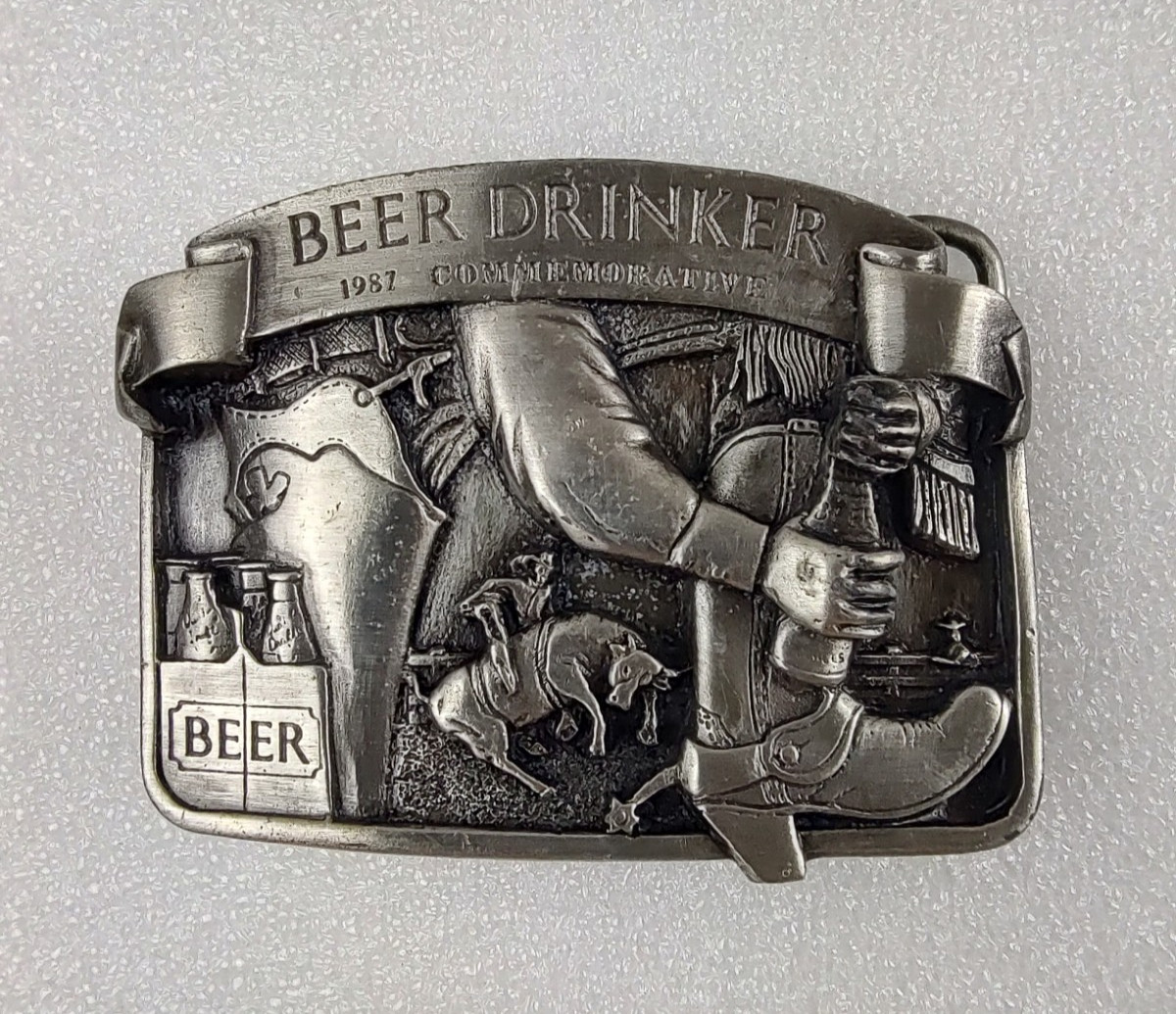 Arroyo Grande 3D Belt Buckle Beer Drinker Pewter Detailed Marked Numbered USA