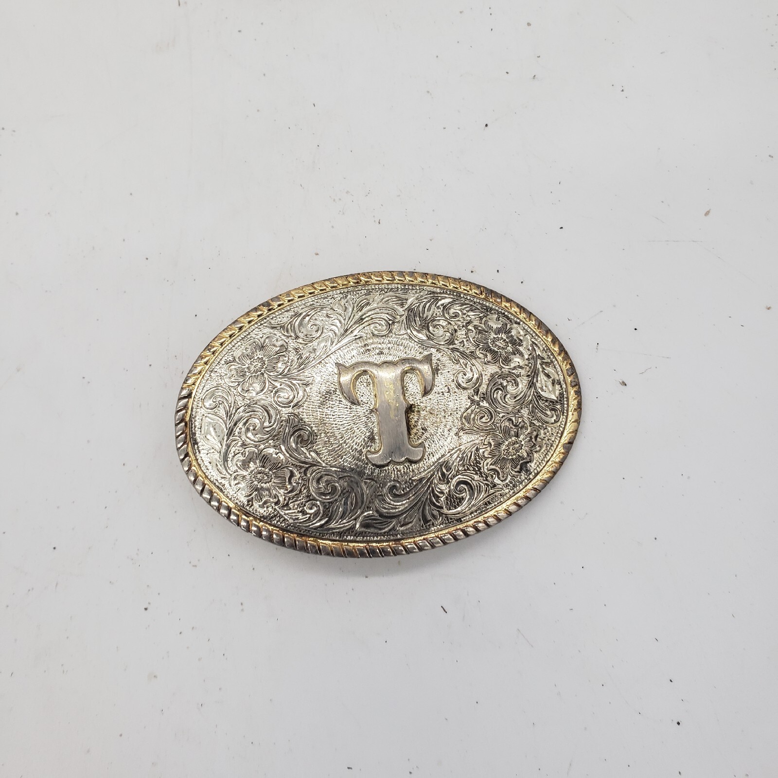 Aminco Heritage Collection T Initial Silver and Gold Plated Western Belt Buckle