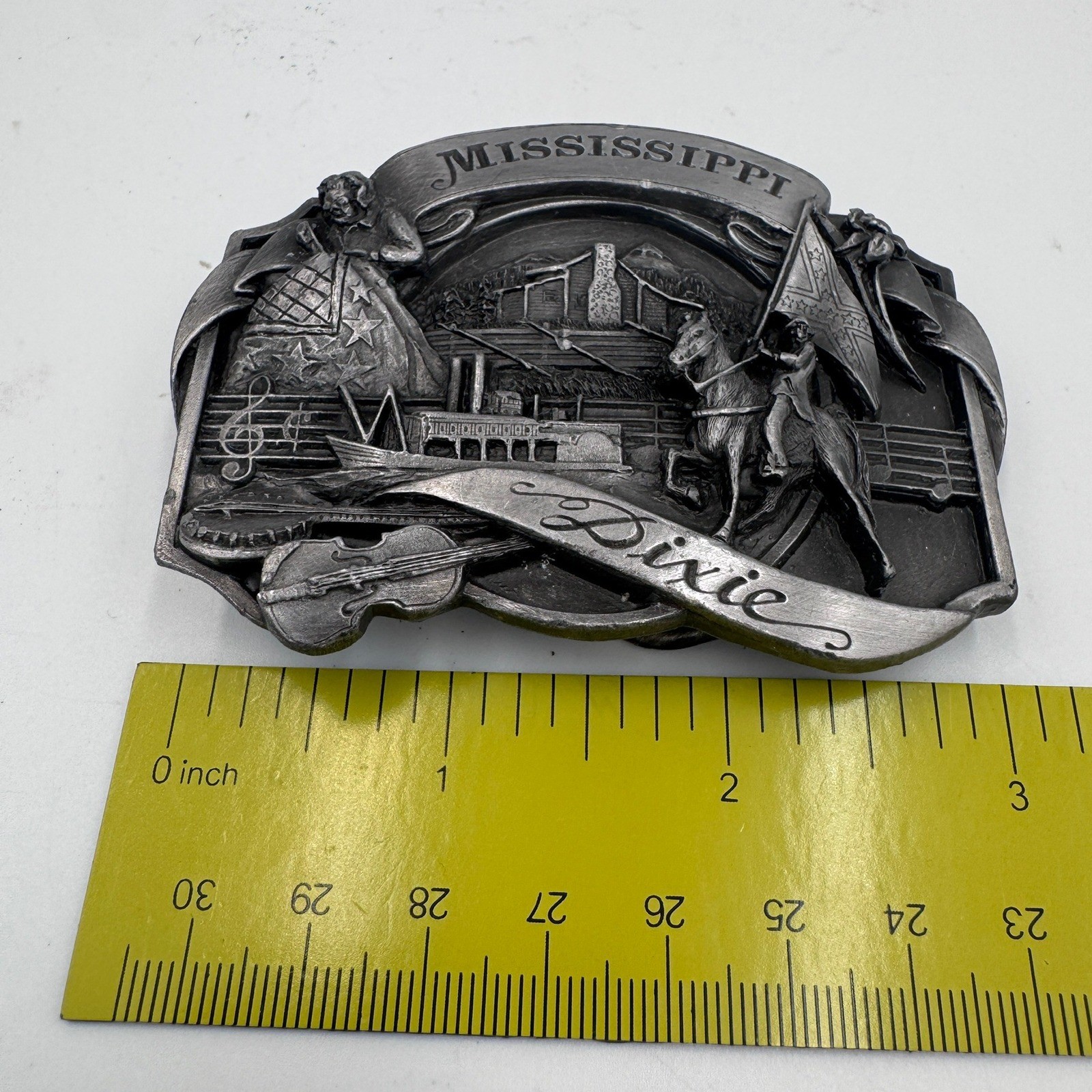 Vintage 1986 Siskiyou Mississippi Dixie Belt Buckle P55 Made in USA Pewter Tone