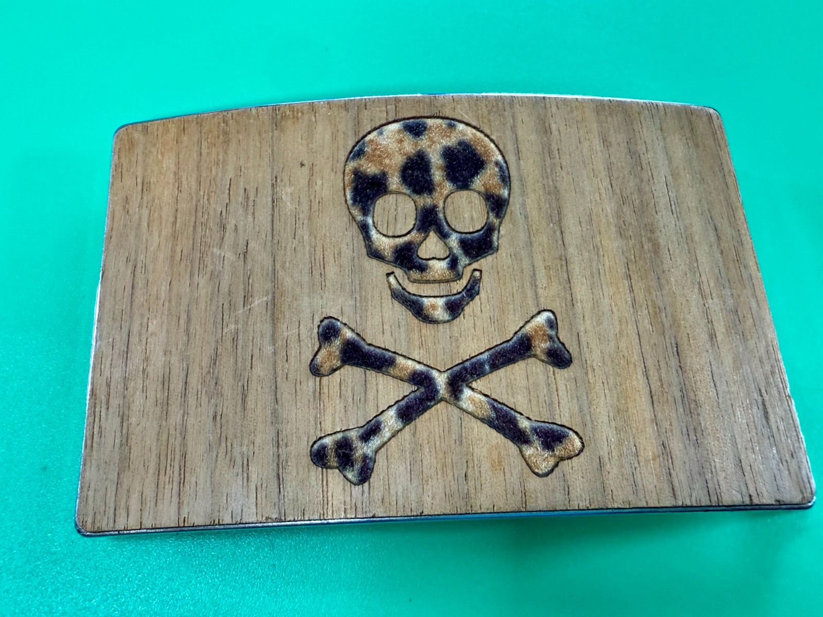 Skull & Crossed Bones Pirate Flag Poison Sign Biker Punk Vibe Wooden Belt Buckle