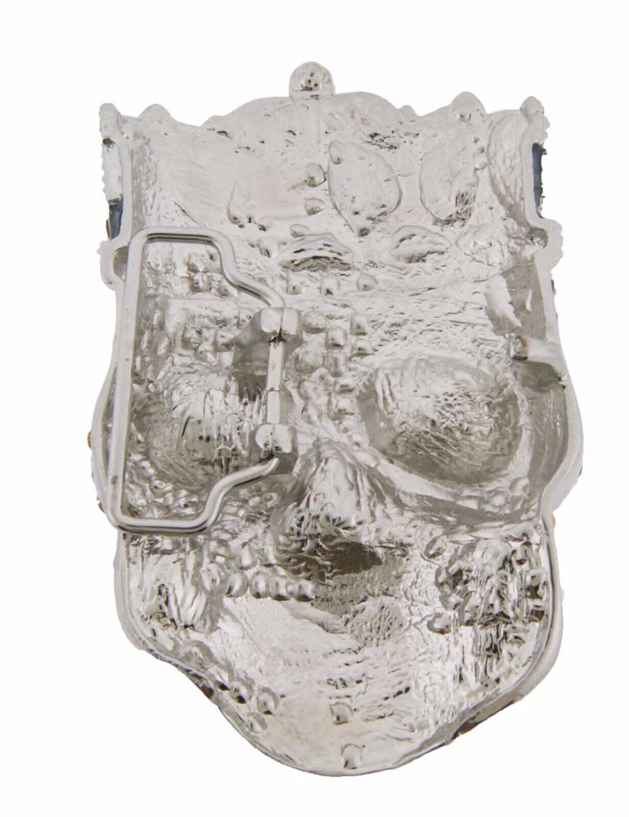 Skull Belt Buckle Silver Crown Metal Halloween Pirate Costume Bling Rhinestones