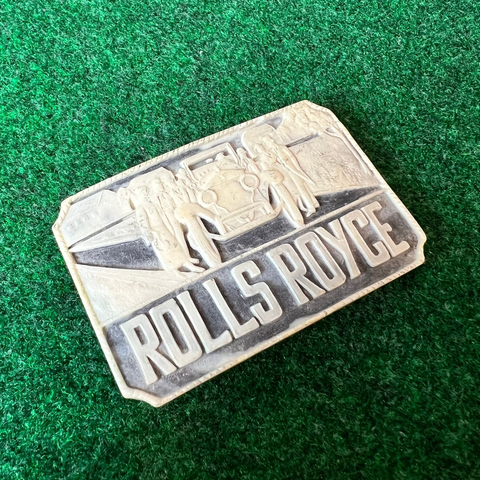 Vintage Rolls Royce Faux Marble Automative Auto Belt Buckle