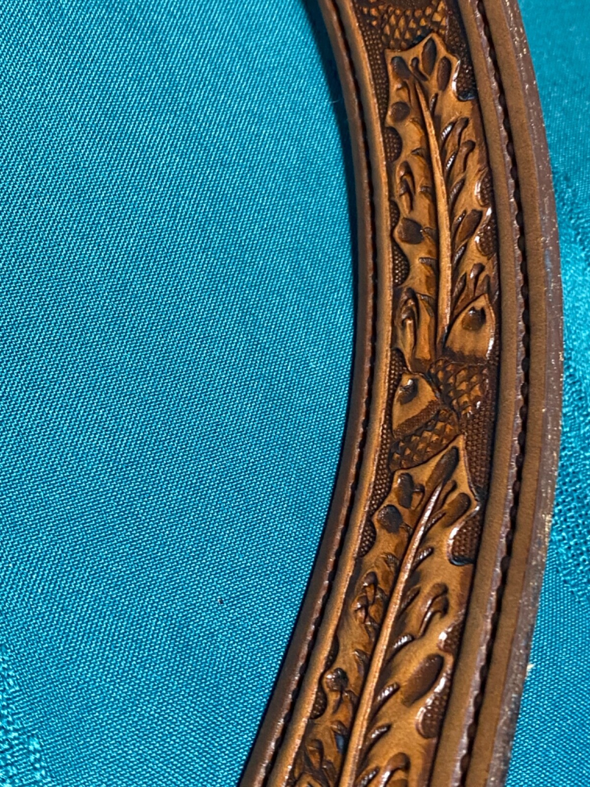 Tex Tan Full Grain Cowhide Belt Size 36 Tool Silver Buckle Polished Amber Stone