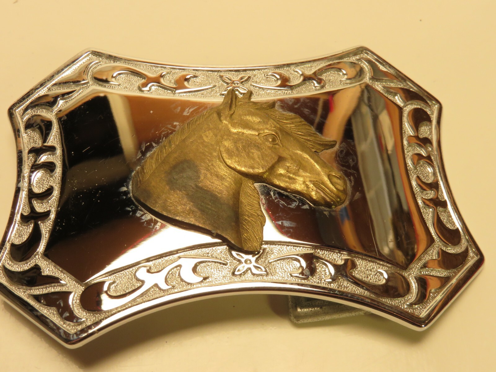 WESTERN HORSE HEAD BELT BUCKLE chrome brass horse BF9B0219