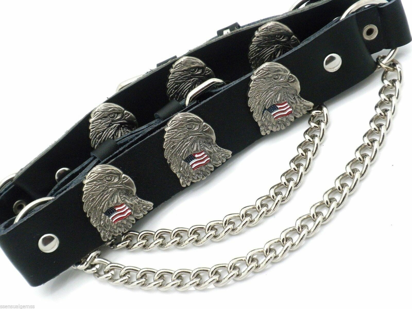 Eagle Flag Leather Biker Western Boot Straps W Chain Buckle Women&rsquo;s Men PAIR