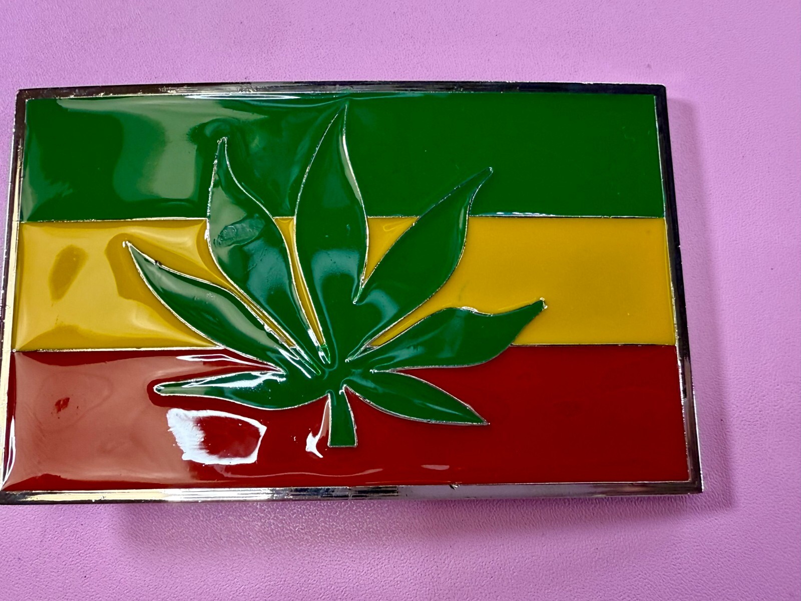 Rastafarian Flag Marijuana Cannabis Pot Leaf Weed Enameled Belt Buckle
