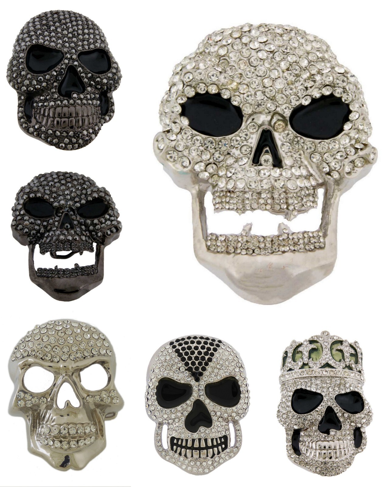 Silver Metal Skull Belt Buckle Halloween Party Costume Gift Fashion Rhinestones