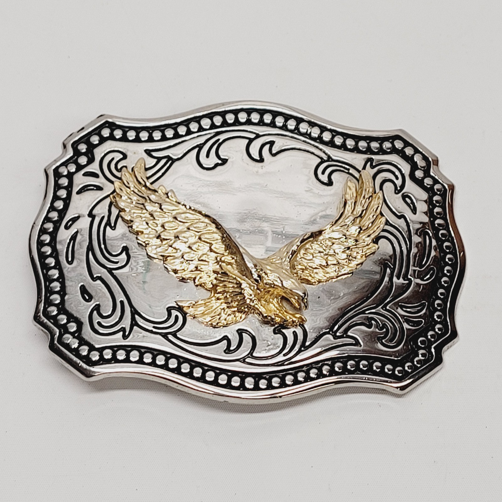 Soaring American Eagle Western Belt Buckle Silver Gold Tone Made in USA 3.5 x2.5