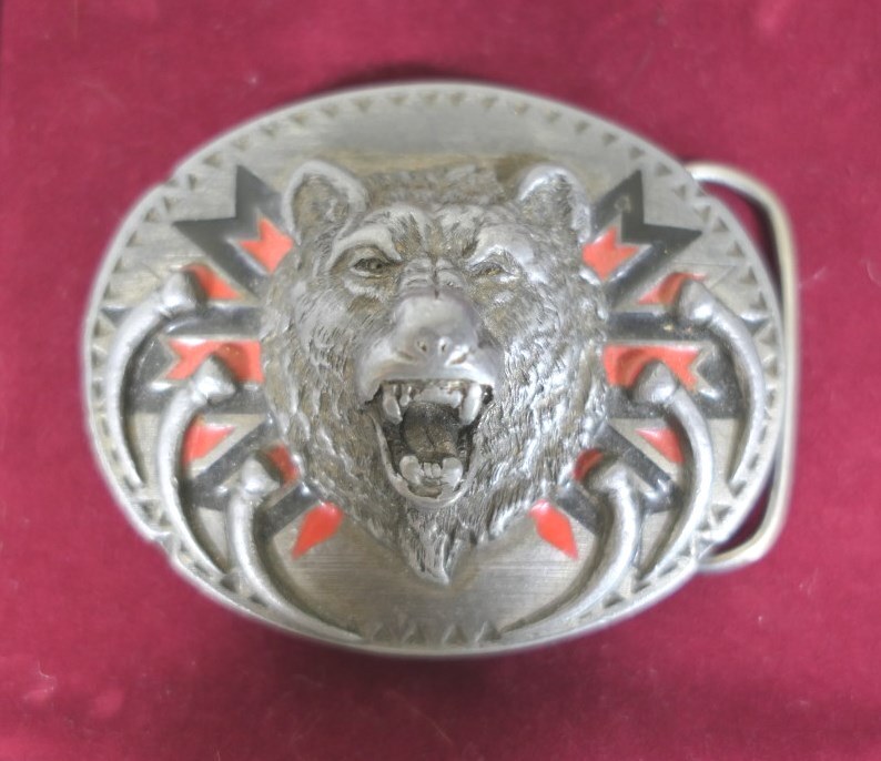Vintage 1991 Siskiyou Pewter Native American Grizzly Bear Head Claws Belt Buckle