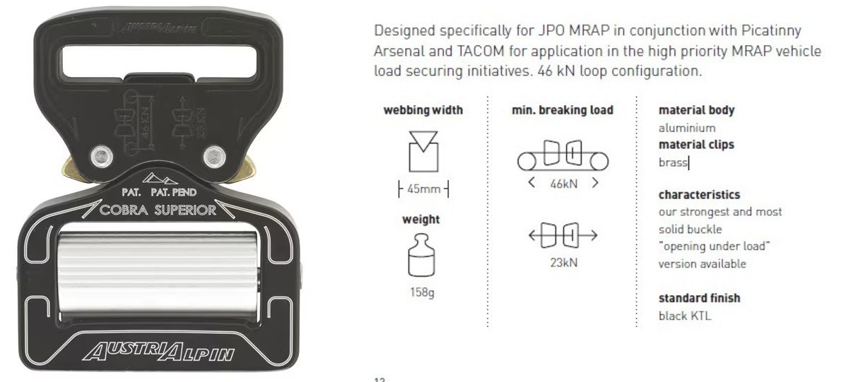 AustriAlpin 45mm Black Cobra Superior Buckle – MRAP Load Straps FE45MVF-XB