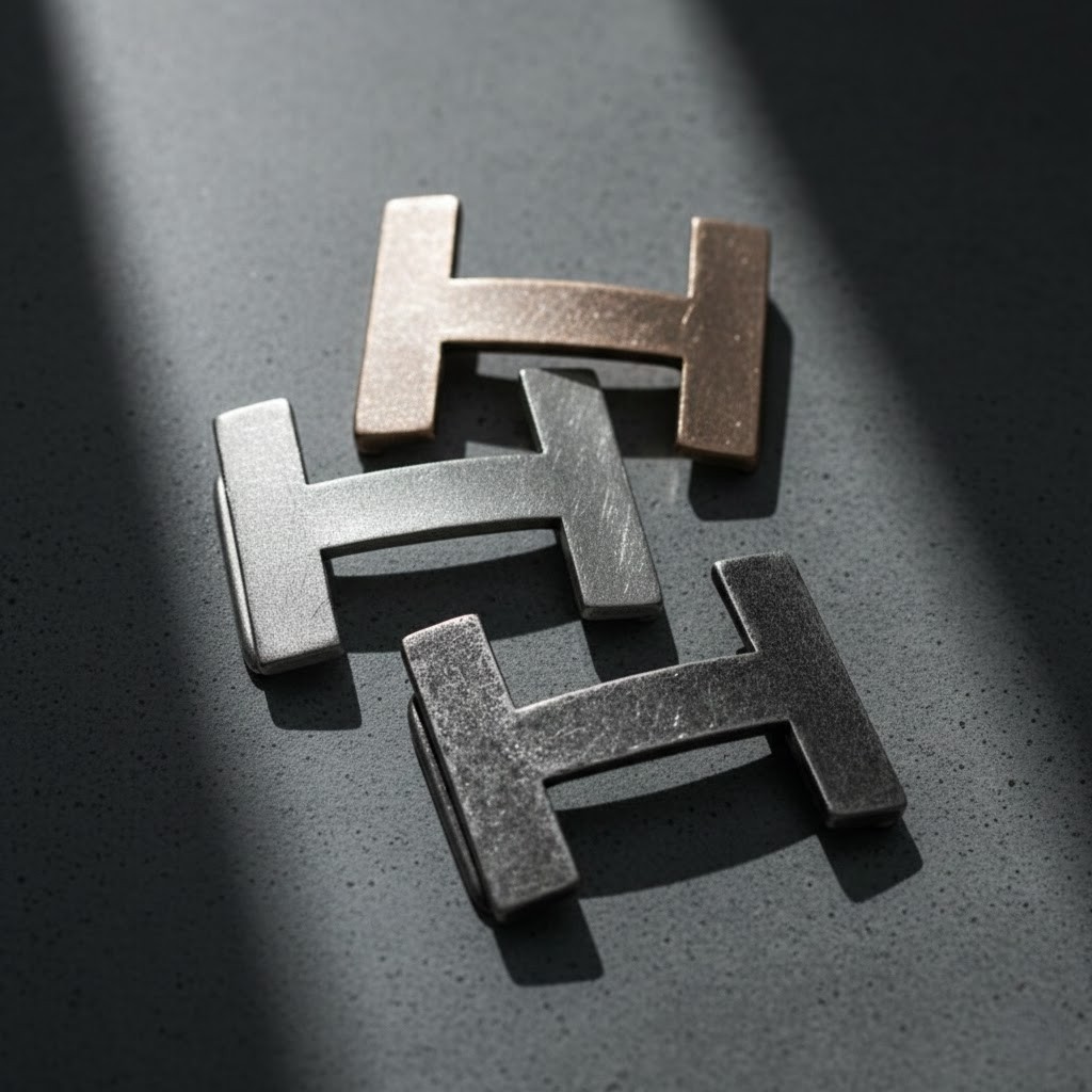 H Belt Buckle Smooth Silver Tone Classic Sporty Metal Buckle