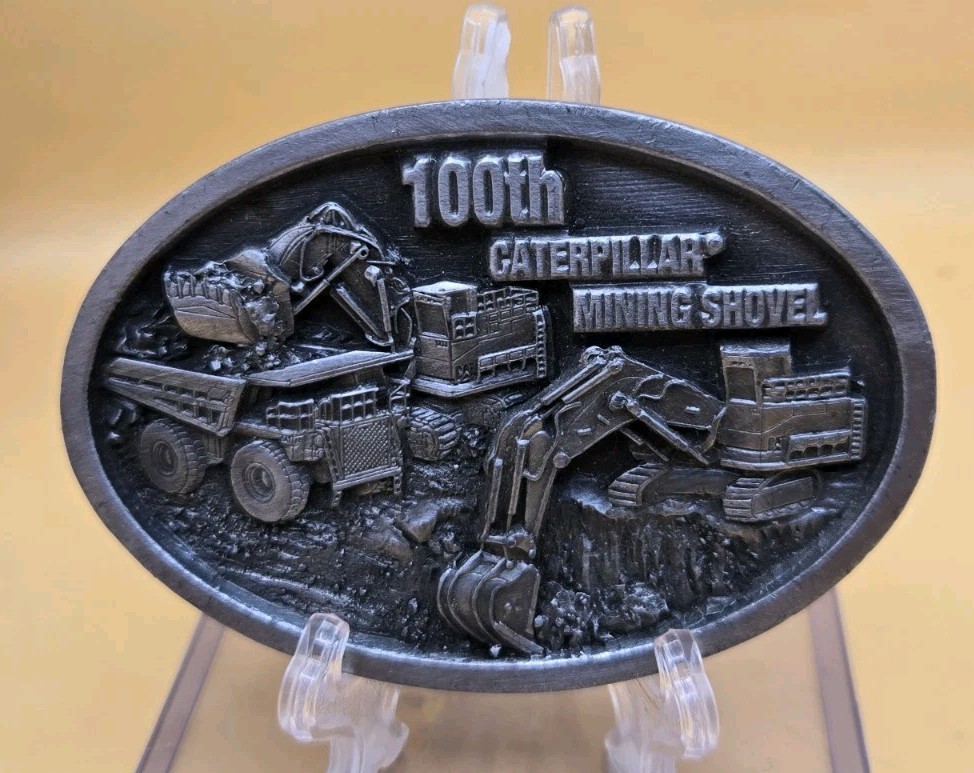 Vintage Caterpillar Mining Shovel Belt Buckle 3D Relief Designs Heavy Machines