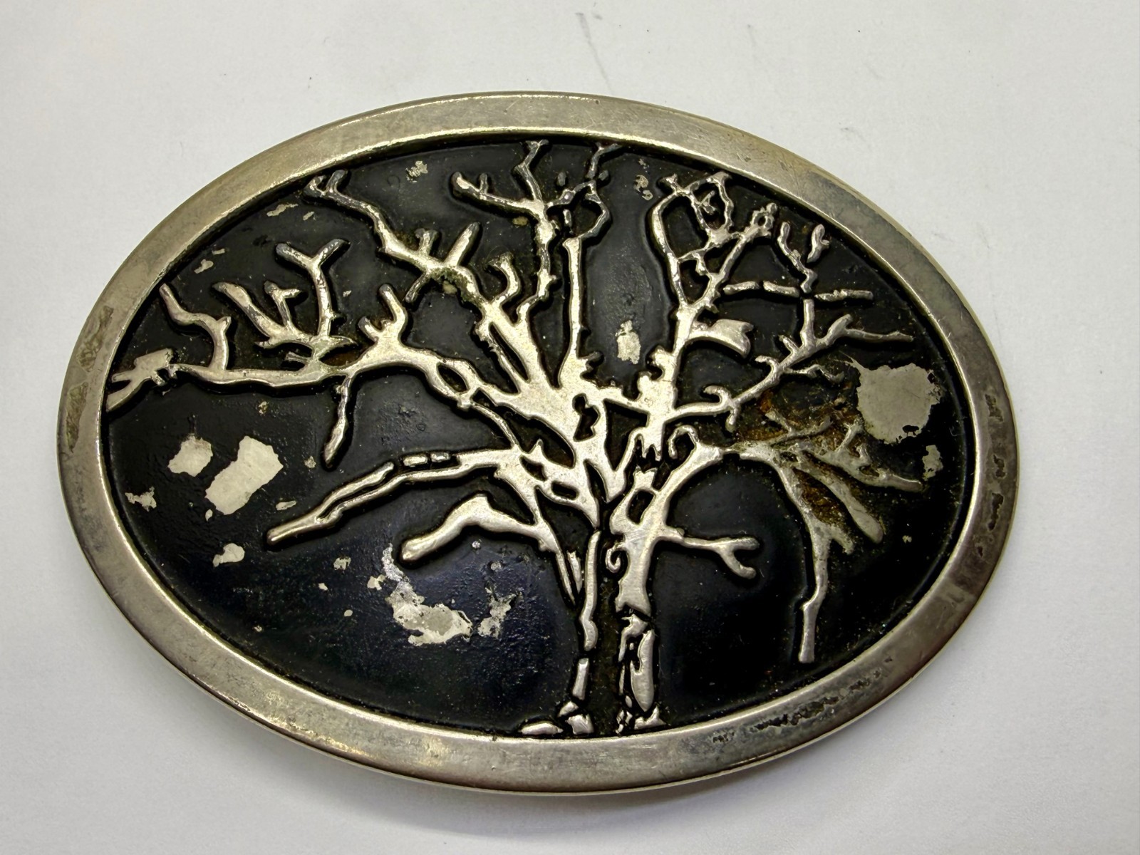 Tree Of Life =Black Enamel Oval Hippy Vibe Belt Buckle To Paint Restore