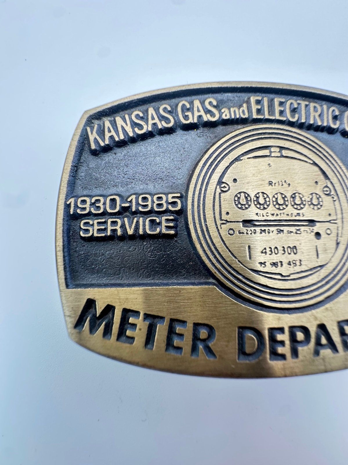 Vintage Kansas gas and electric company meter department belt buckle