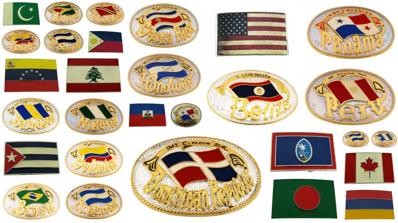 Flag Belt Buckles Men Unisex Metal Silver Gold Women North South America Us New