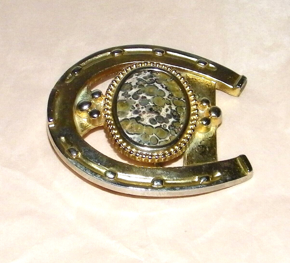 Horseshoe Belt Buckle w/Stone Inlay~Vintage Western Wear~Rodeo~Good Luck Charm
