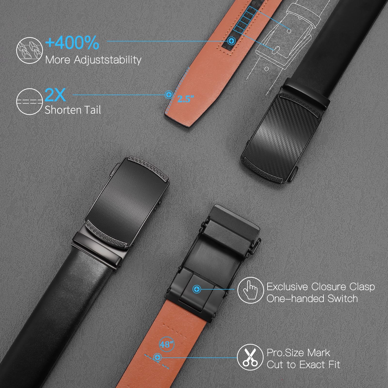 SENDEFN Men&rsquo;s Leather Belt – 28&Prime; to 44&Prime; Waist Adjustable, Coffee-iron Gray