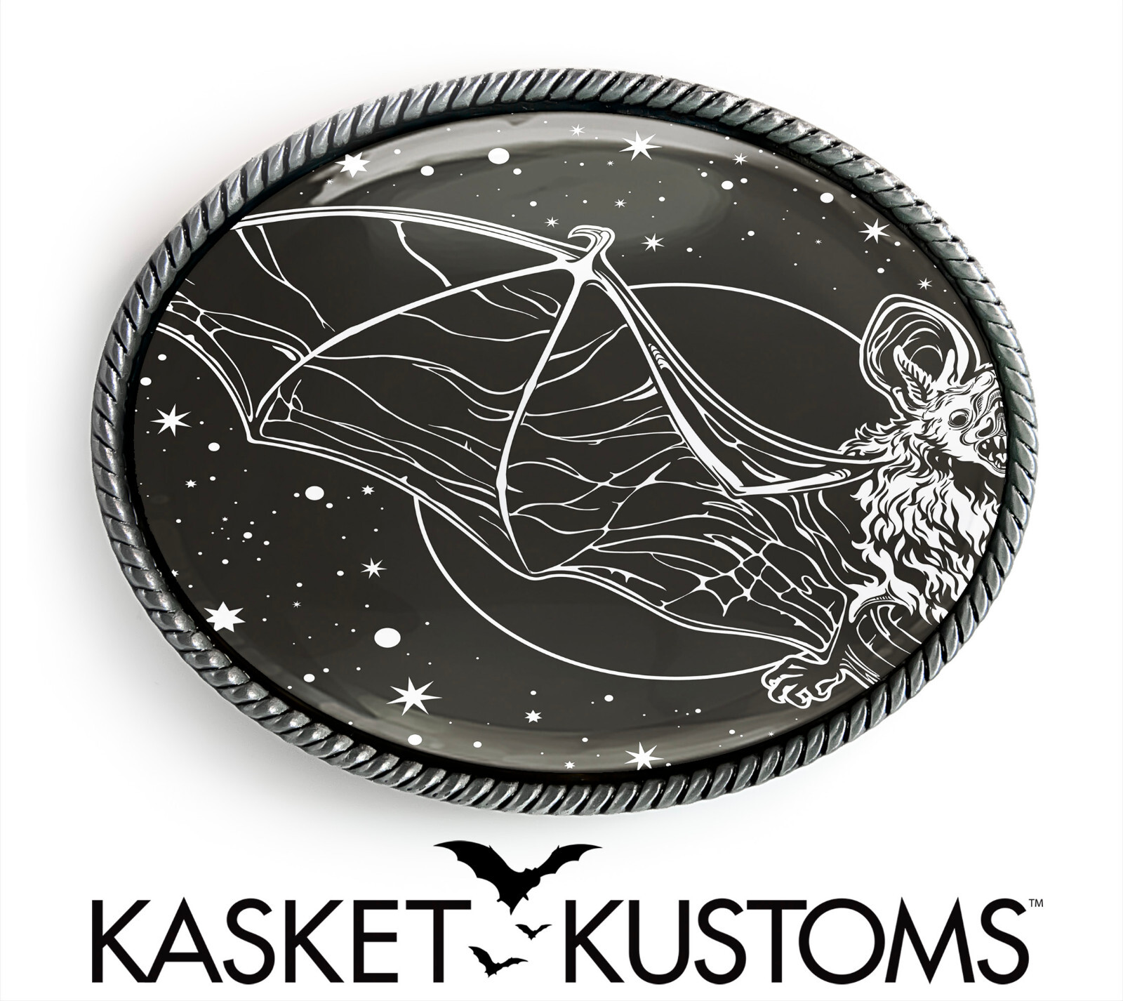 Bat Belt Buckle – Gothic Illustration Halloween Handmade Artisan Buckle – 819