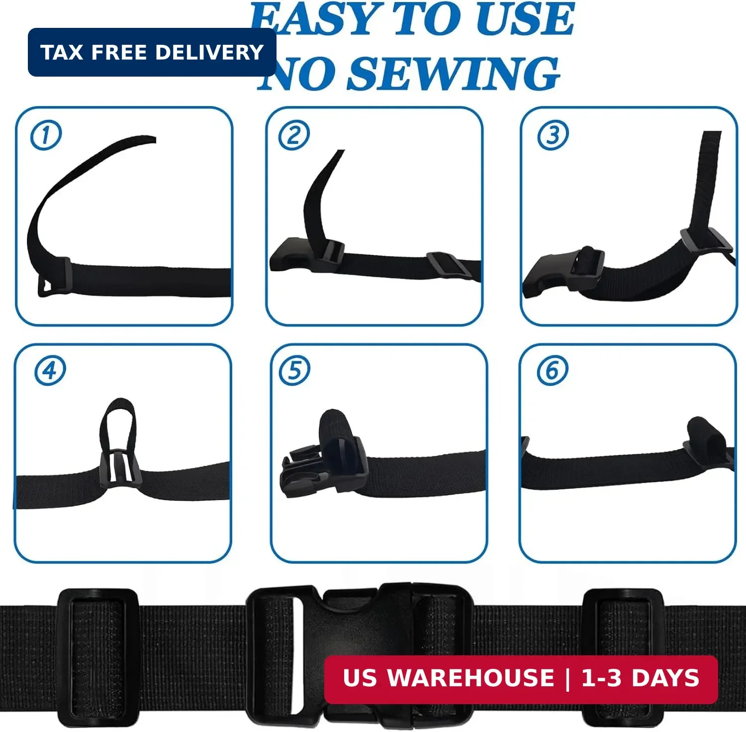 2&Prime; Heavy-Duty Buckle & Straps Set: 6-Pack Side Release Plastic Buckles+11 Yards