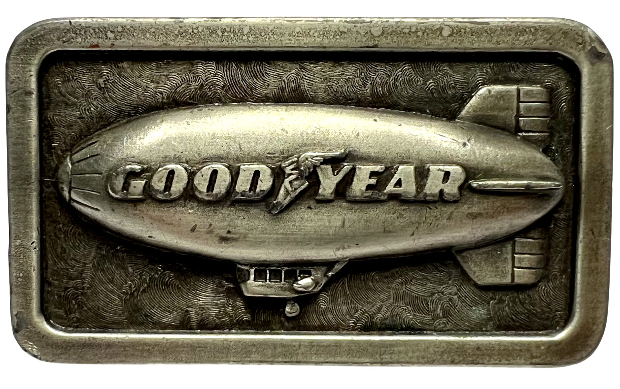 Vintage 1974 The Goodyear Blimp Tire & Rubber Co Pewter Belt Buckle