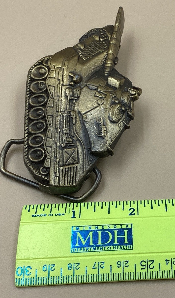 Vintage Tank Army Military Belt Buckle Brass