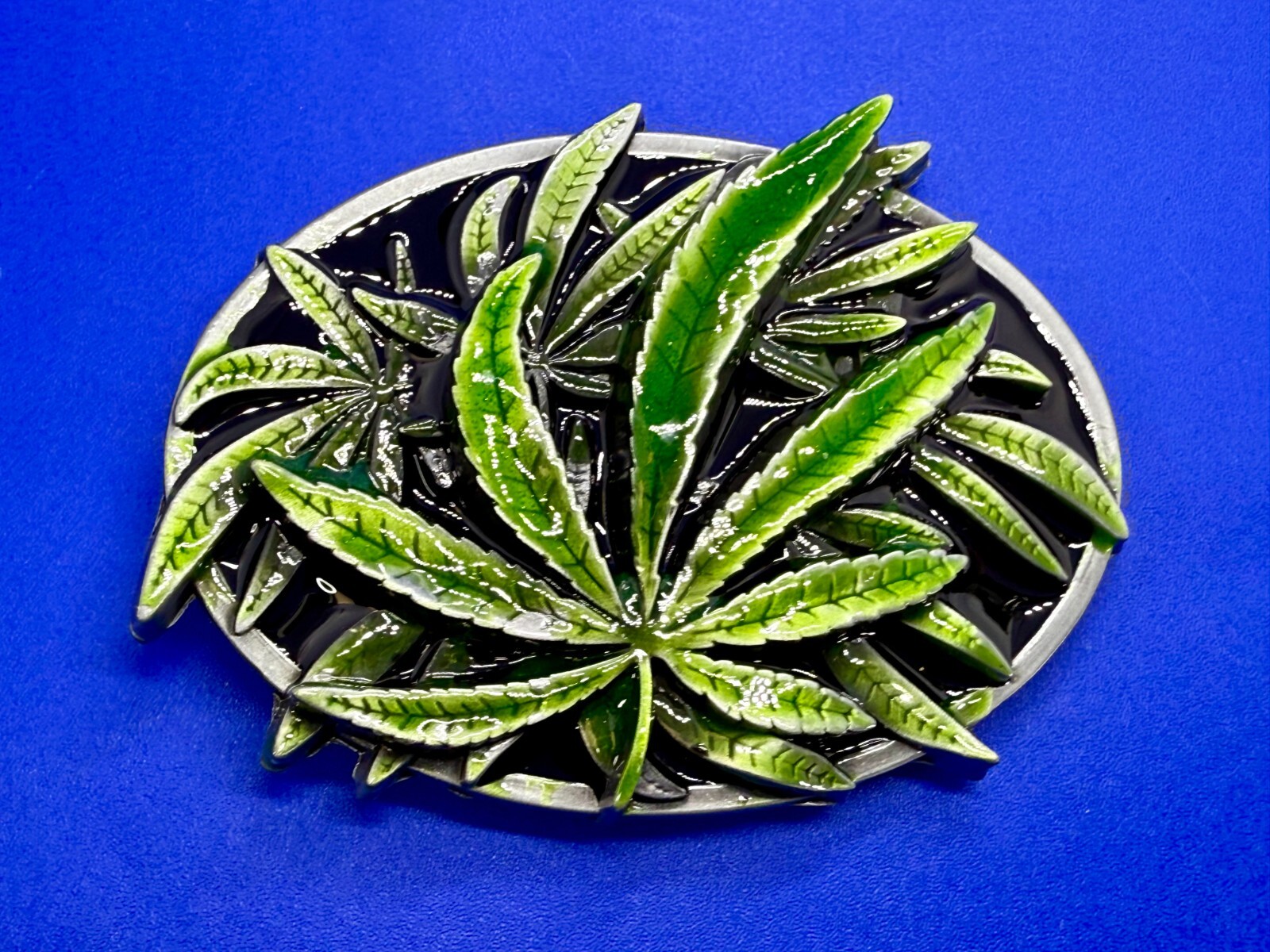 Marijuana Cannabis Pot Leaf Weed Enameled 3D Dimensional Layered Belt Buckle