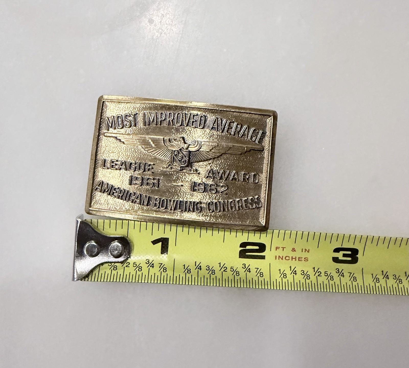Vintage 1961-62 American Bowling Congress Most Improved Average Award Belt Buckl