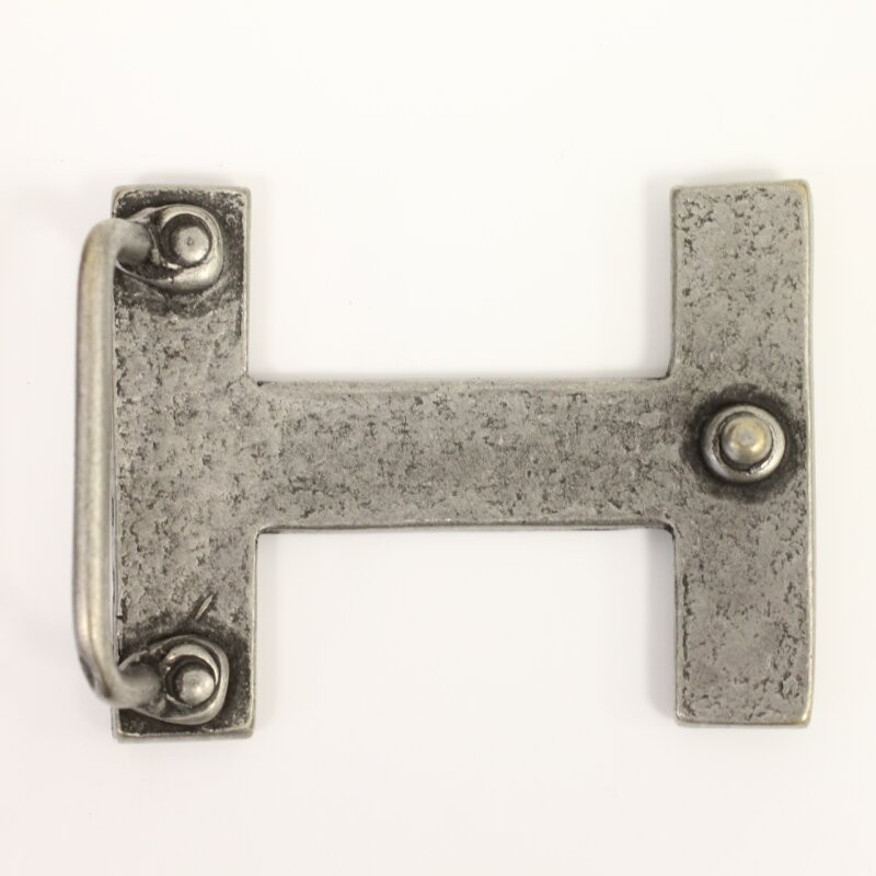 H Belt Buckle Smooth Silver Tone Classic Sporty Metal Buckle
