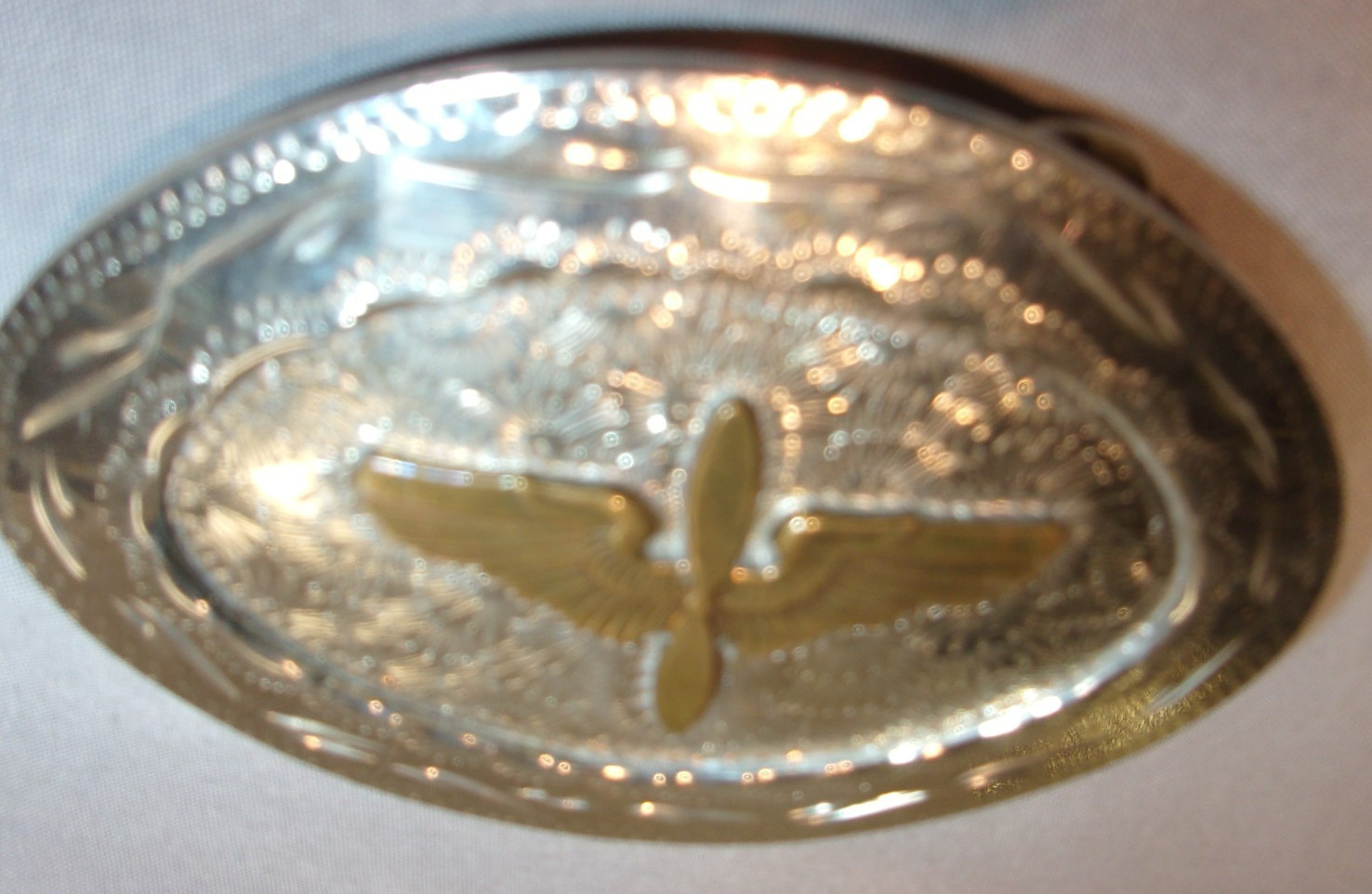 1942 U.S. ARMY AIR CORPS FORCE AVIATION WING PROPELLOR SILVER & GOLD BELT BUCKLE