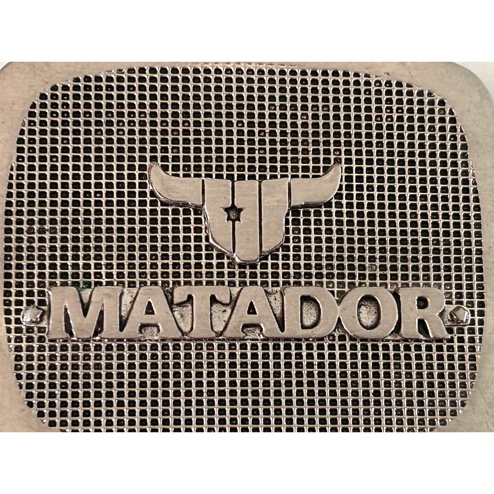 Vintage Matador Bull Logo Grid Silver Tone Western Belt Buckle Rectangular