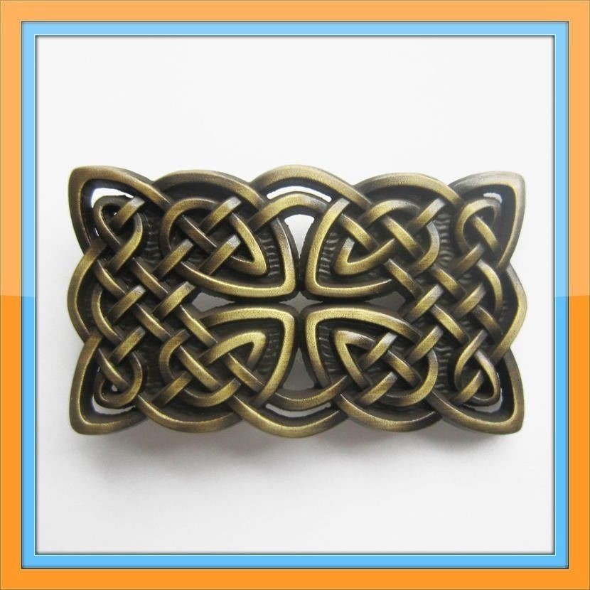 IRISH CELTIC KNOTS GOLD CROSS MEDIAVAL BELT BUCKLE