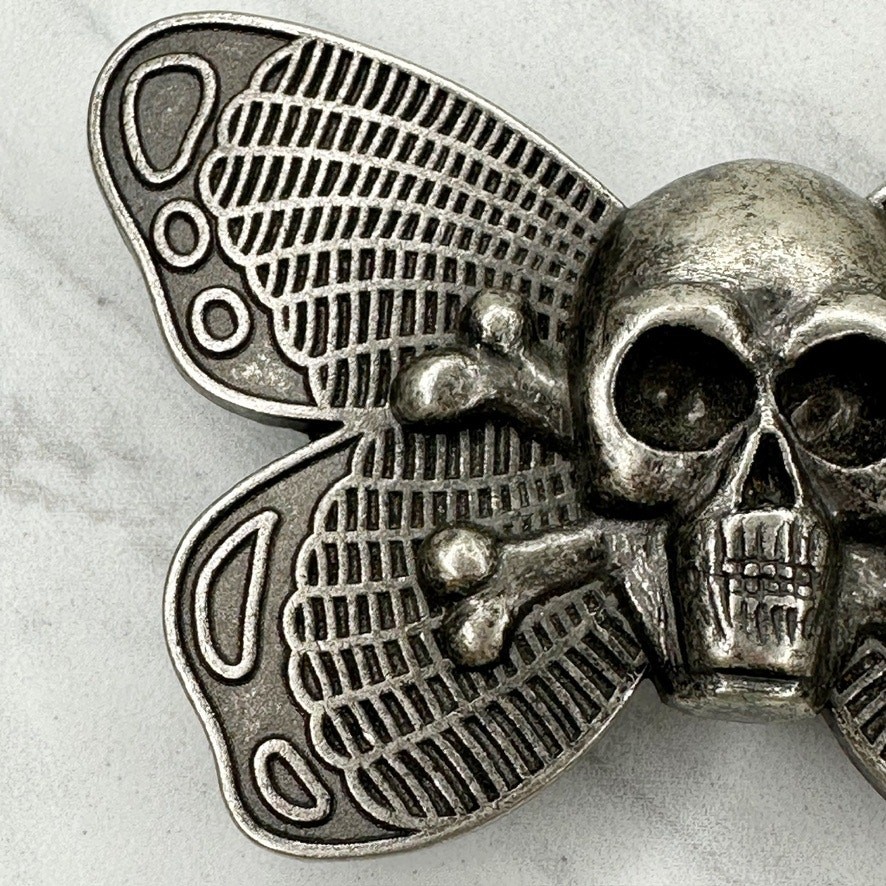 Skull Butterfly Belt Buckle Silver Tone Gothic Punk Statement