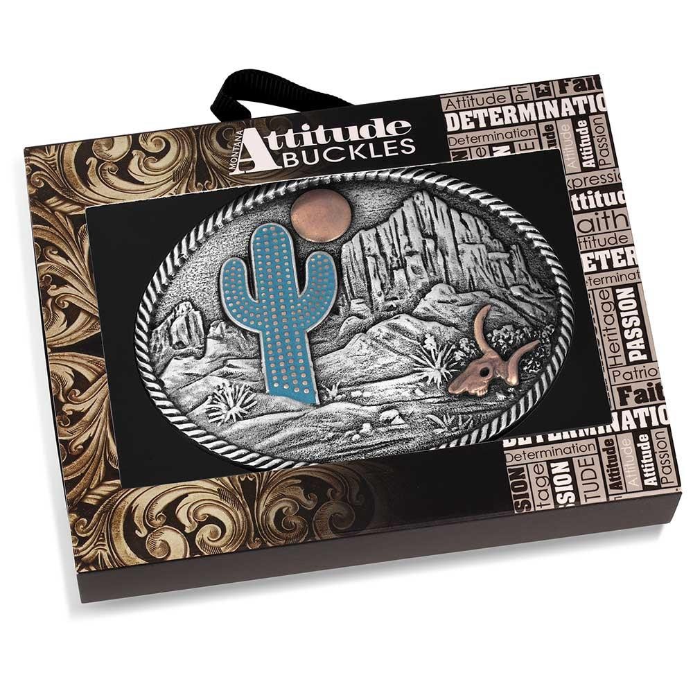 Montana Silversmiths Attitude Desert Moon Cactus Western Oval Belt Buckle