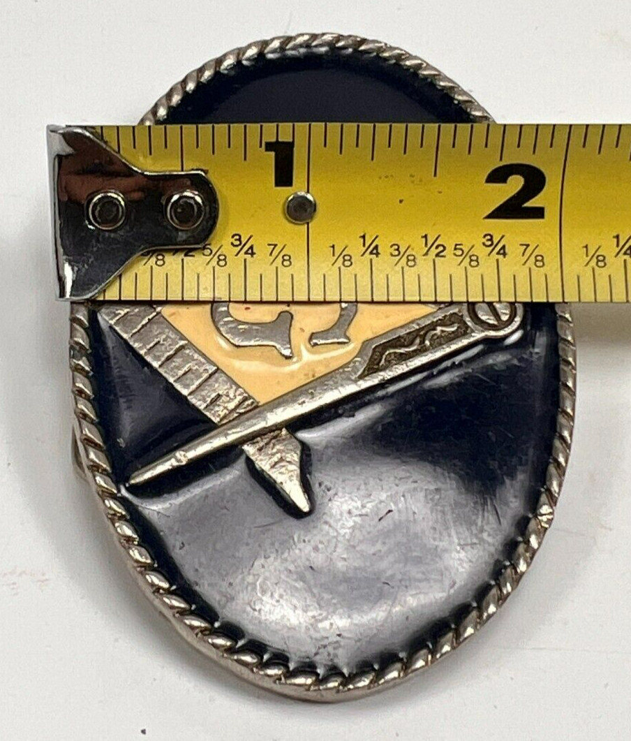 Masonic Freemason Belt Buckle Blue and Cream Enamel Rope Border