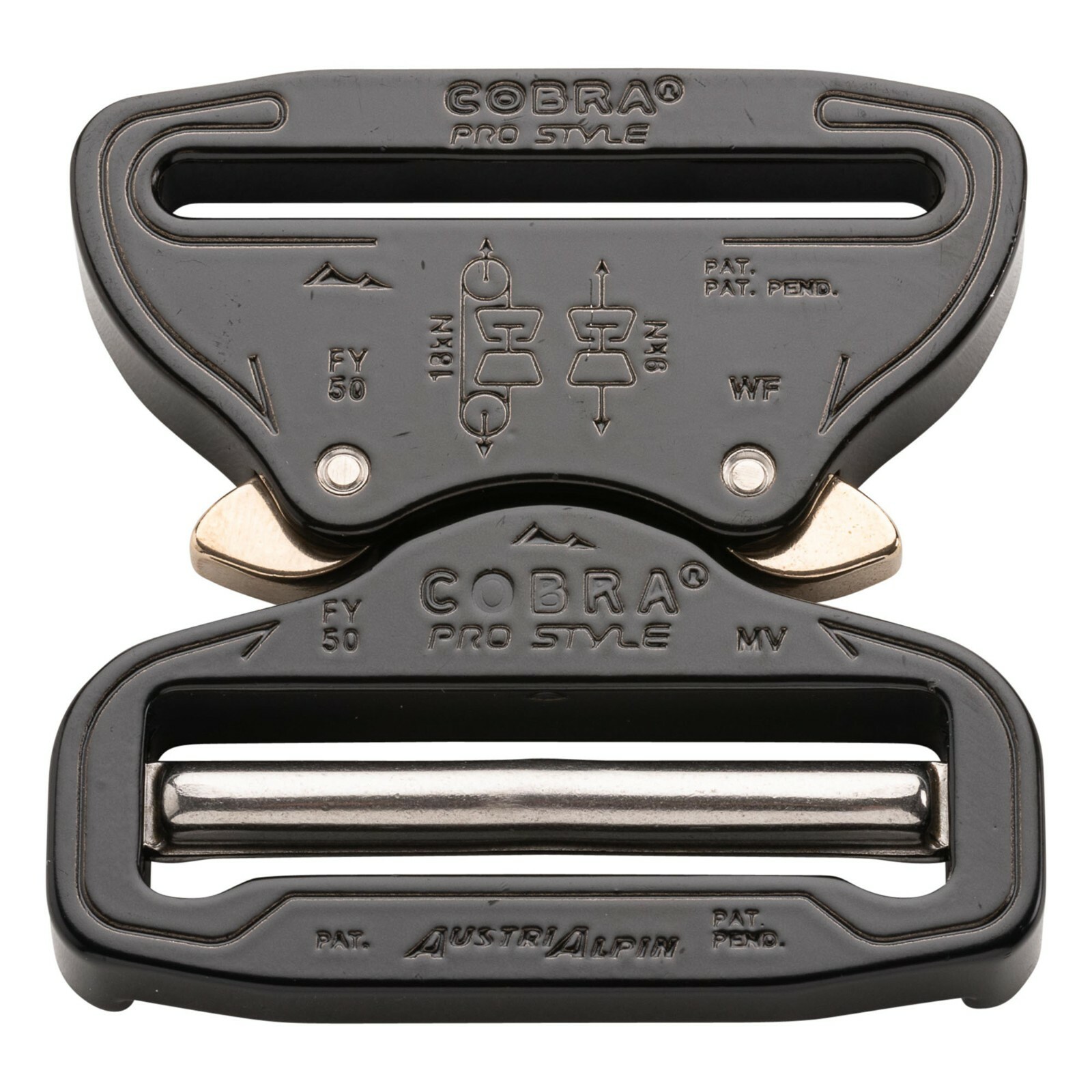 AustriAlpin 50mm 2&Prime; Black Cobra Buckle – Male Adjustable Female Fixed FY50KVF
