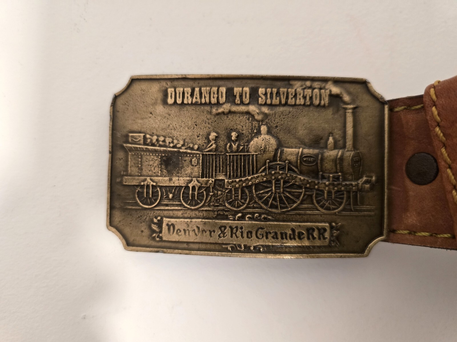 Vintage Durango to Silverton Belt Buckle Denver & Rio Grande RR & Cowhide Belt