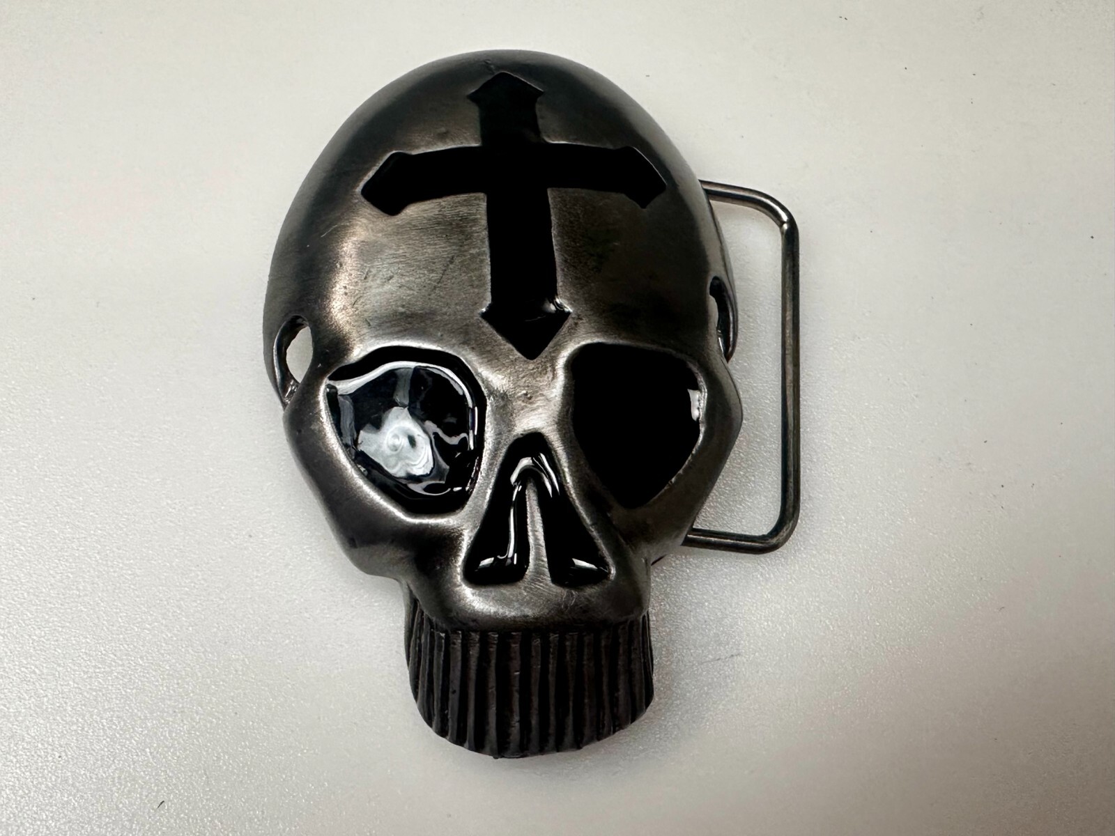 Skull Head with Iron Cross Gothic Vibe Motorcycle Biker Style 3D Belt Buckle