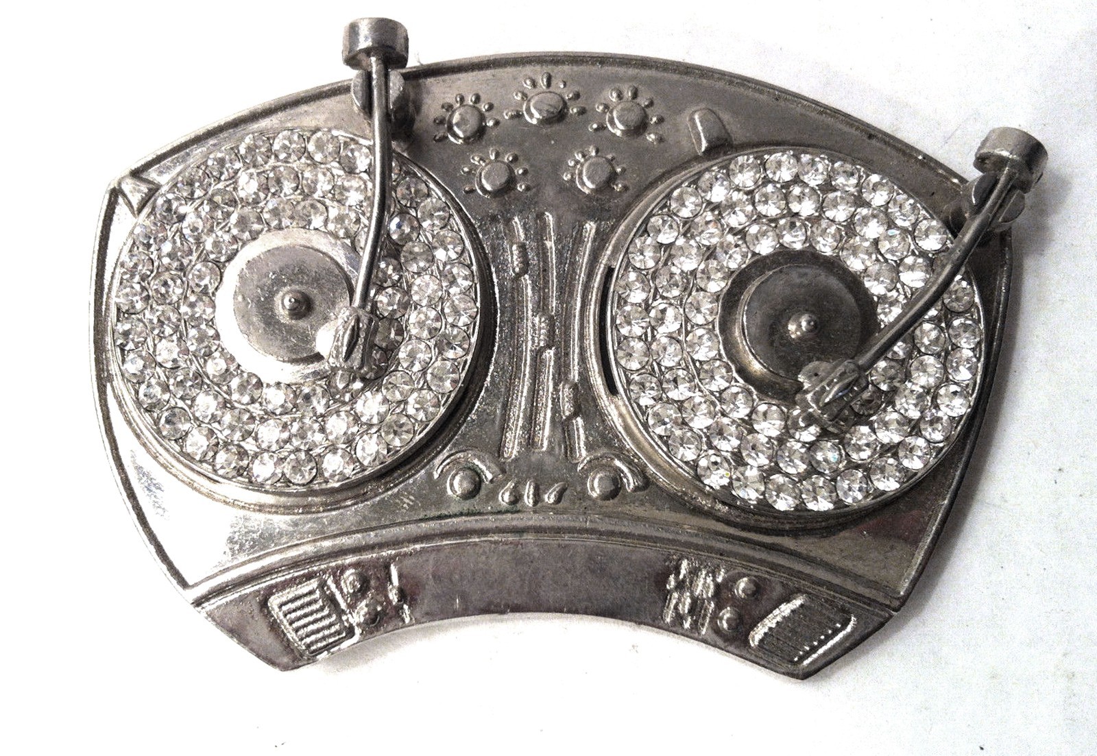 Turntables DJ Belt Buckle Blinged Silver Chrome Rhinestones New Unisex Hip Hop