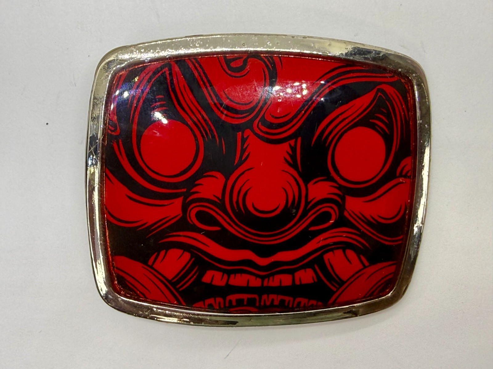 Samurai Video Game Cyberpunk Oni Mask Red Black Enamel Belt Buckle