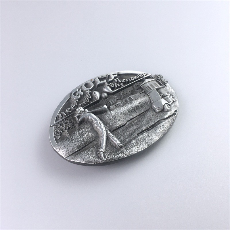 Western Zinc alloy Leather Belt Buckle Silver Plated Golf Theme Shape Pattern